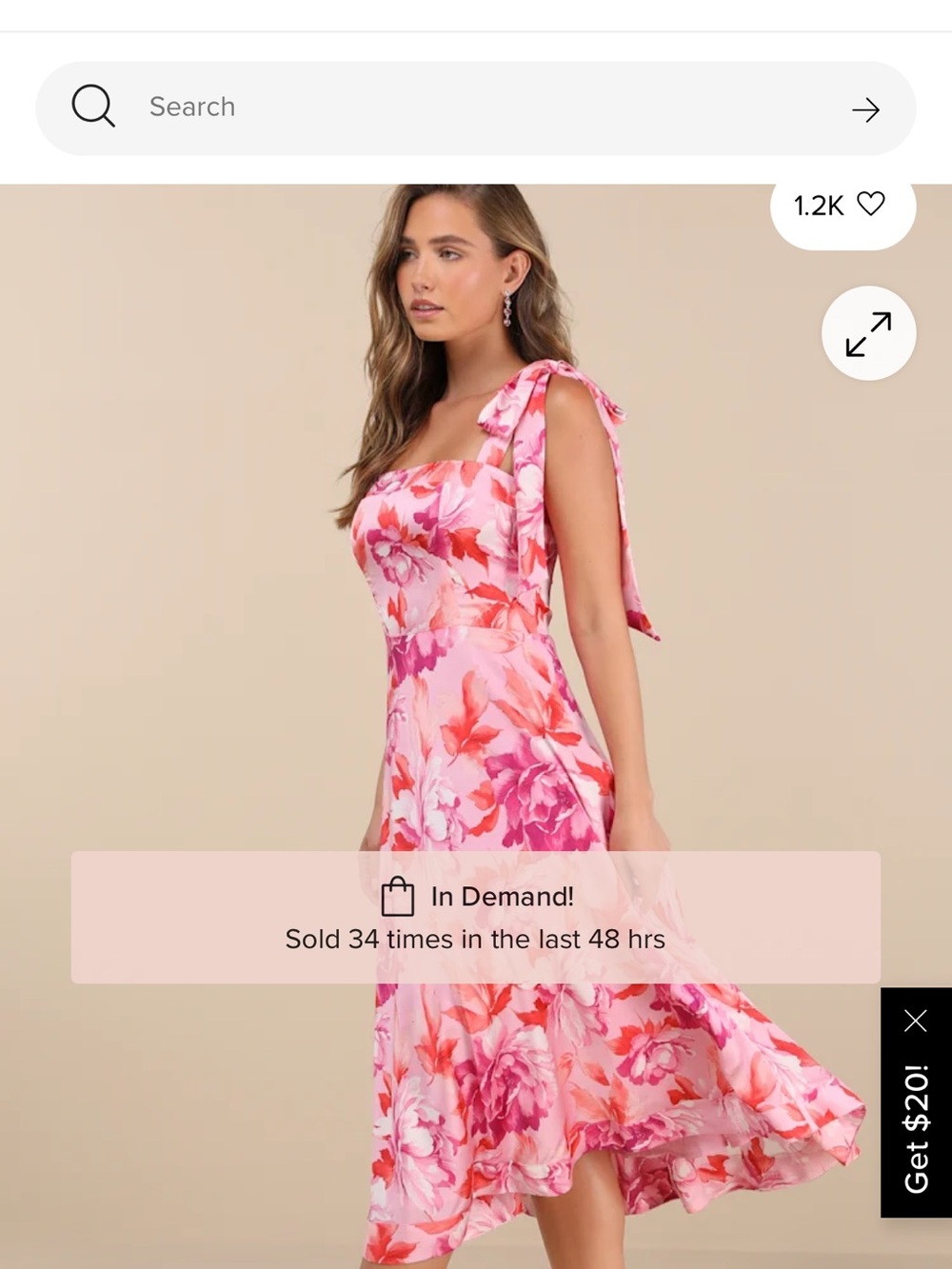 Lulu's Pink & Coral Floral Midi Dress with Tie Straps
